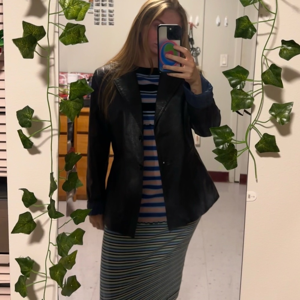 REAL BLACK LEATHER JACKET WITJ BLUE LINING